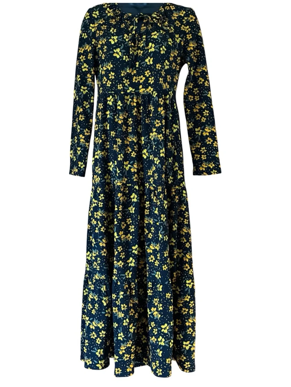 Free People Tiers of Joy Midi Dress Yellow Floral Print on Black Size Small